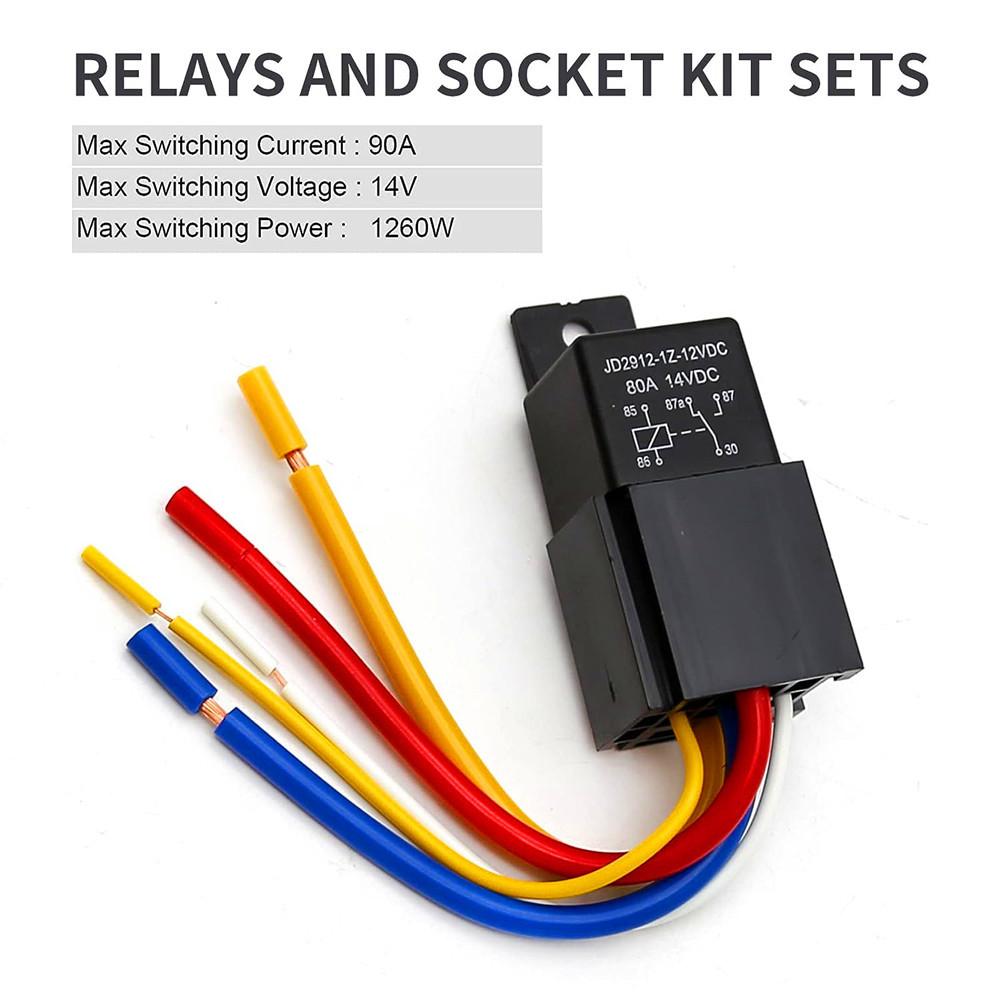 80A DC 12V/24V 4 5 Pin 4p 5p Waterproof Car Relay Automotive Relays 12V 24V For Head Light Air Conditioner With Relay Socket Relays 5