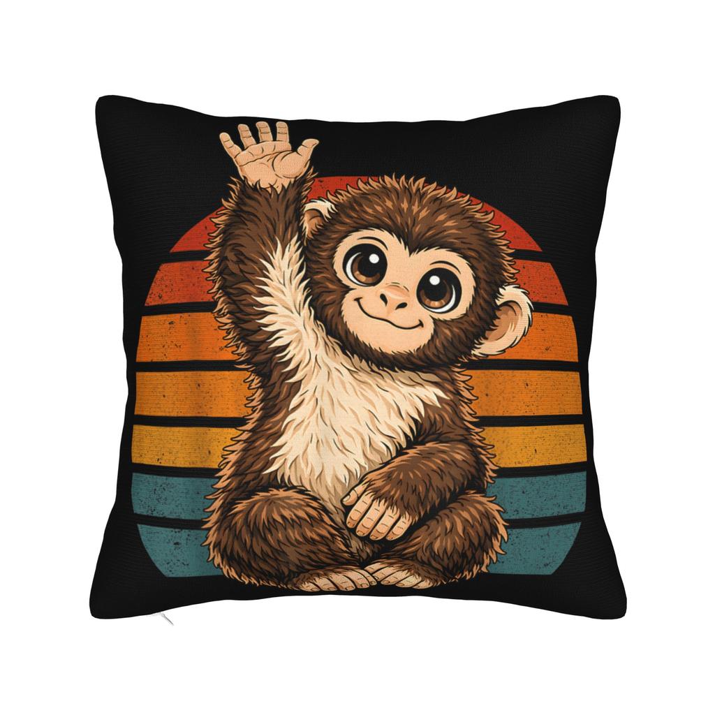 Adorable Cute Baby Monkey Punch Pillow Cover Vintage Pillow Case For Sofa Car Home Decor Graphic Pillowcases Gift Idea