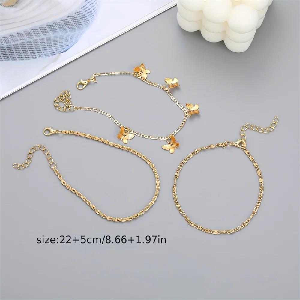 1-3ks Jednoduchý Kovový Reťazový Anklet s Príveskom Motýľa pre Ženy Nastaviteľný Vrstvený Vintage Minimalistický Plážový Anklet Set Šperky na Nohy