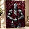 Knight In Armor Surrounded By Flowers Metal Poster Perfect Gift for Fans Lovers Personalized Wall Art Metal Sign for Funny Signs