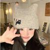 Elastic Knitted Beanies Soft Woolen Hat Casual Cat's Ears Knitted Hat  Women