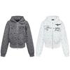 American Retro Star Print Hoodie Loose Fit Cropped Zip Up Streetwear Teens