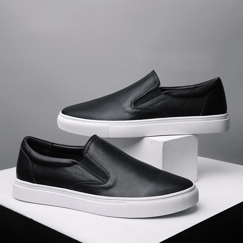 2022 Spring Newest Men Casual Shoes Solid Color Flat Light Shoes Leather Non-Slip Shoes Comfortable Soft Sole Shoes Outdoor Leisure