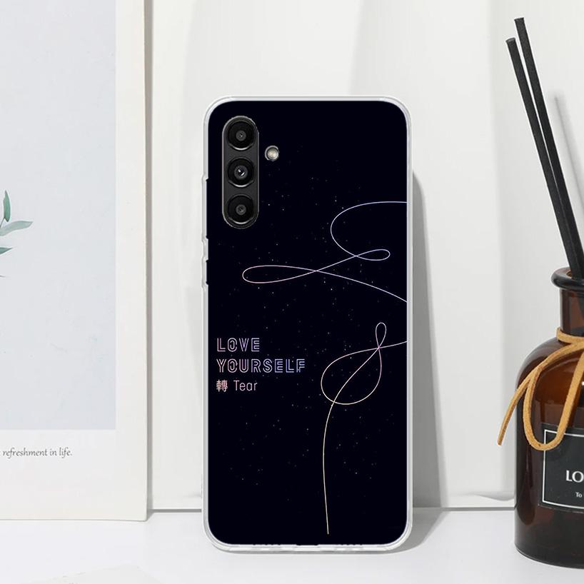 Love Yourself Flower Heart Line Kpop Phone Case For Samsung Galaxy A15 A25 A35 A55 A14 A24 A34 A54 A13 A23 A33 A53 A12 A22 A32 A