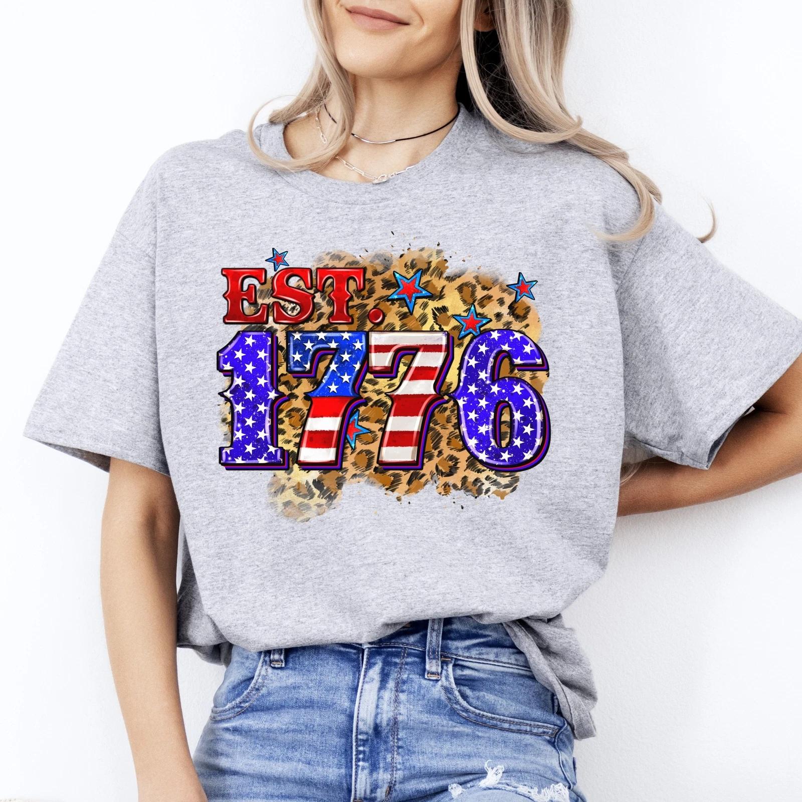 Est. 1776 4th of July T-Shirt gift leopard skin patriotic America independence T 4XL