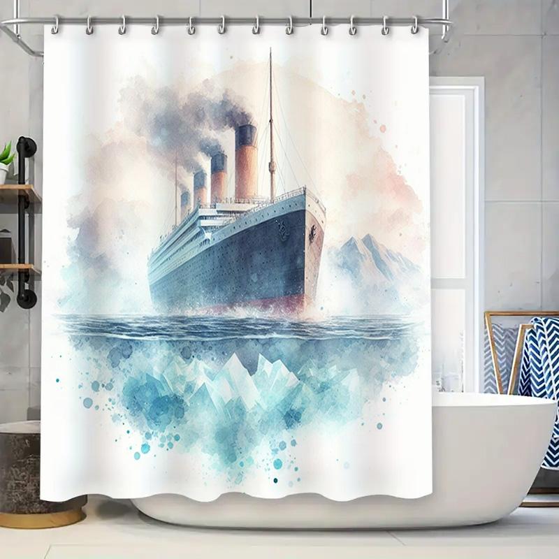 

Watercolor Ship Shower Curtain Waterproof Bathroom Decor With Mountains Print For Home Decoration In Bathrooms Kitchens From Hom W60H190(CM)-1 Pcs