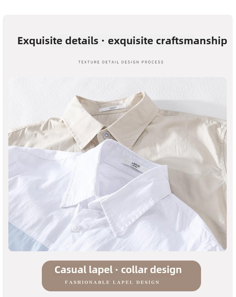 Men's Japanese-Style Summer Color-Block Short-Sleeve Cotton Shirt