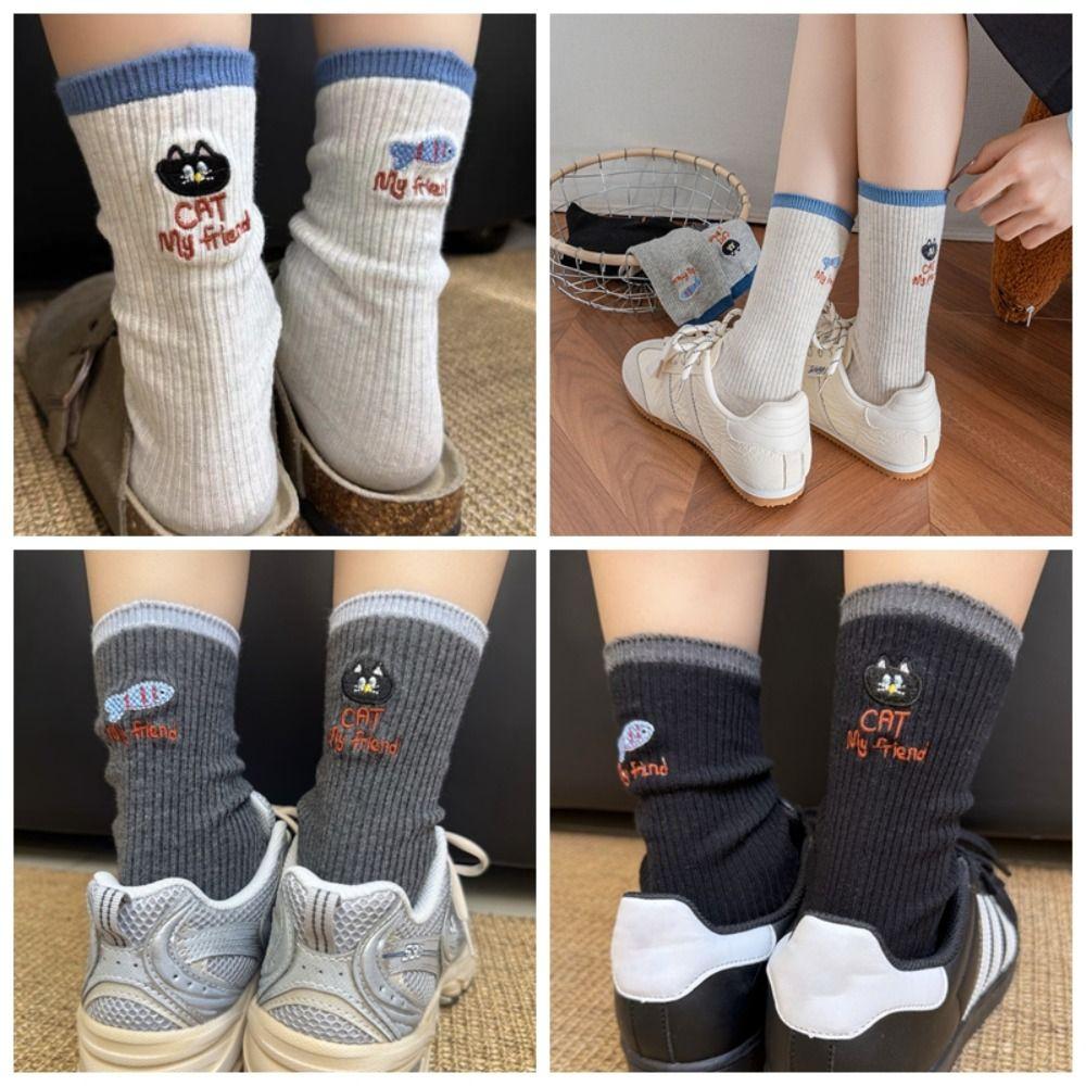 Breathable Couples Sock Cartoon Cat Sports Socks Comfortable Mid Tube Socks  for Men Women