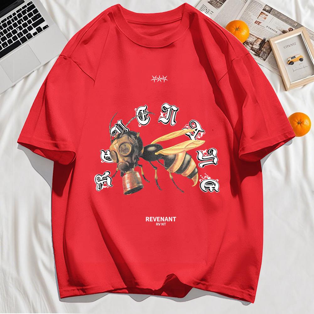 Bees Wearing Gas Masks Prints Men Tee Shirts Cotton Casual T Shirt Crewneck Streetwear Comfortable Soft Short Sleeve