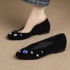 Fashion Shiny Colorful Rhinestone Decorated Flats Women Elegant Cozy Round Toe Shallow Low Heel Pumps Luxury Suede Brand Designer Shoes