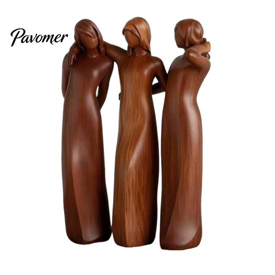 Handcrafted Wooden Statues Sisterhood Figurine, Friendship Sculpture for Living Room Home Decor Accents Bedroom Tabletop Ornament, Warm Gift