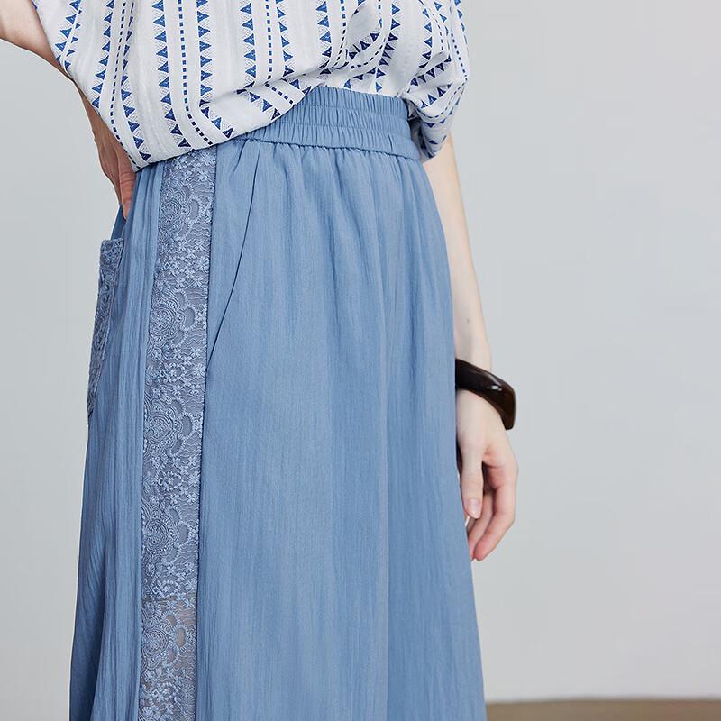 Chuyu Women's Pleated Lace Patchwork Wide-Leg Casual Pants