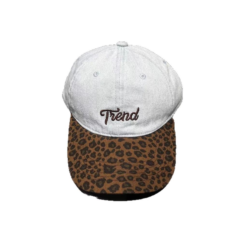 New four-season can wear retro splicing leopard print denim baseball cap men's and women's design sense letter embroidery cap