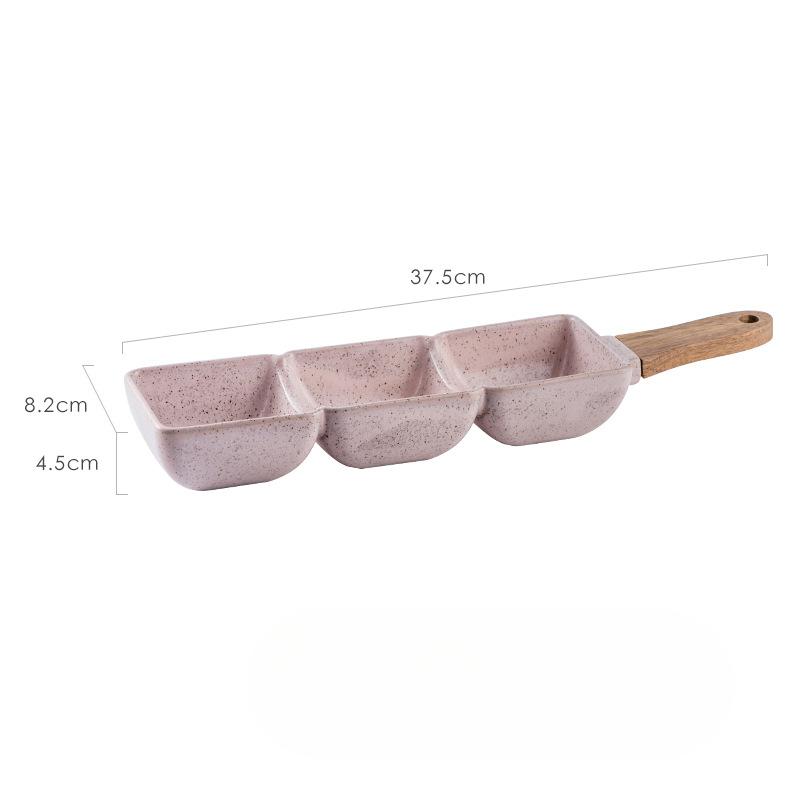 Nordic Creative Hotel Bowls and Chopsticks Commercial Stoneware Dried Fruit Plate Household Bamboo Handle Separate Snack Plate