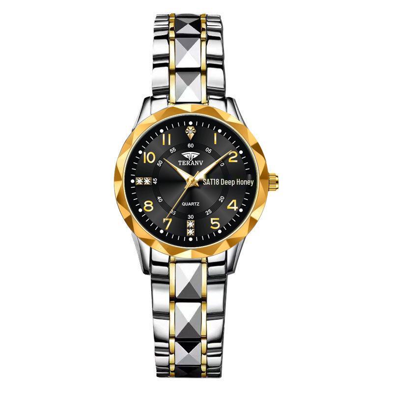 Rhombus Ladies Dual Calendar Waterproof Luminous Wristwatch with Solid Strap - Fashionable Gift for Women