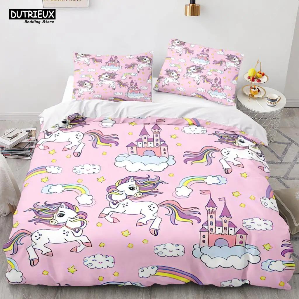 Cartoon Regenbogen Einhorn Bettwäscheset Einhorn Sets Einzel Doppel Queen Twin Full Größe Bettbezug Kind Mädchen Kind Weicher Bettbezug