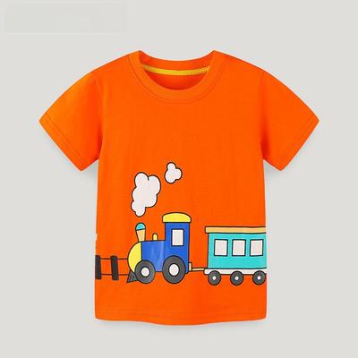 2024 Letni T-shirt z krótkim rękawem i okrągłym dekoltem z nadrukiem pociągu z kreskówki dla dzieci - Styl europejski i amerykański