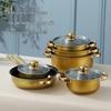 12-teiliges Antihaft-Edelstahl-Kochgeschirrset mit vergoldeten Griffen