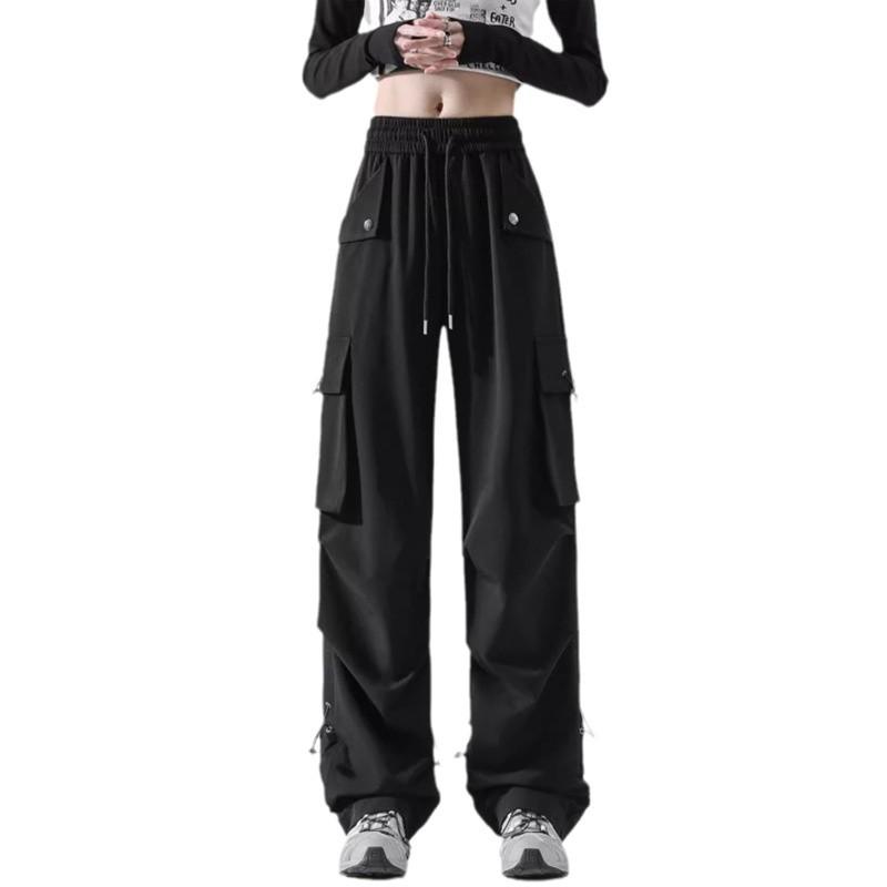 Women's Street Hipster Hip Hop Solid Colour Trousers Workwear Multi-Pocket Straight Leg Pants