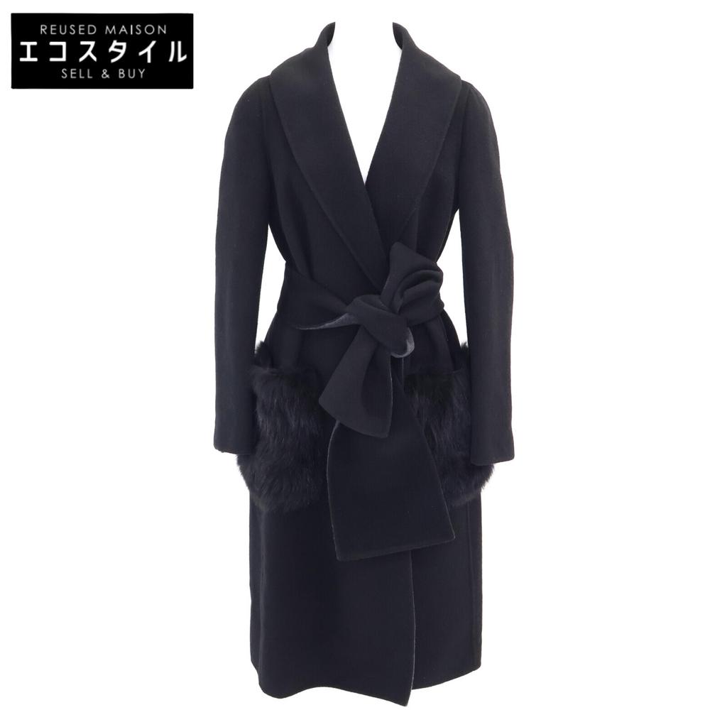 FENDI Beautiful item, genuine domestic double-face cashmere 100 with fur coat 38 Black / charcoal grayUsed