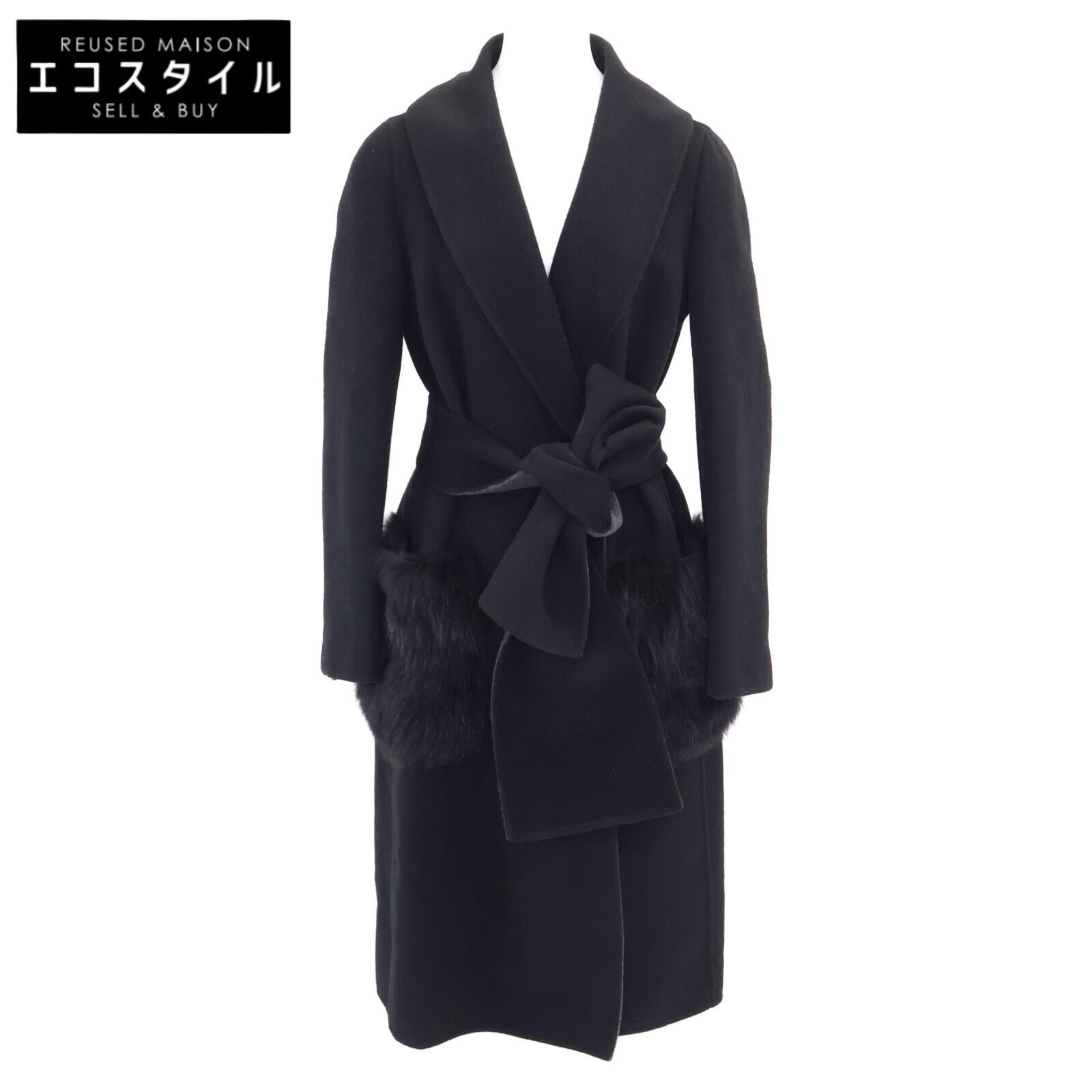 

FENDI Beautiful item, genuine domestic double-face cashmere 100 with fur coat 38 Black / charcoal grayUsed