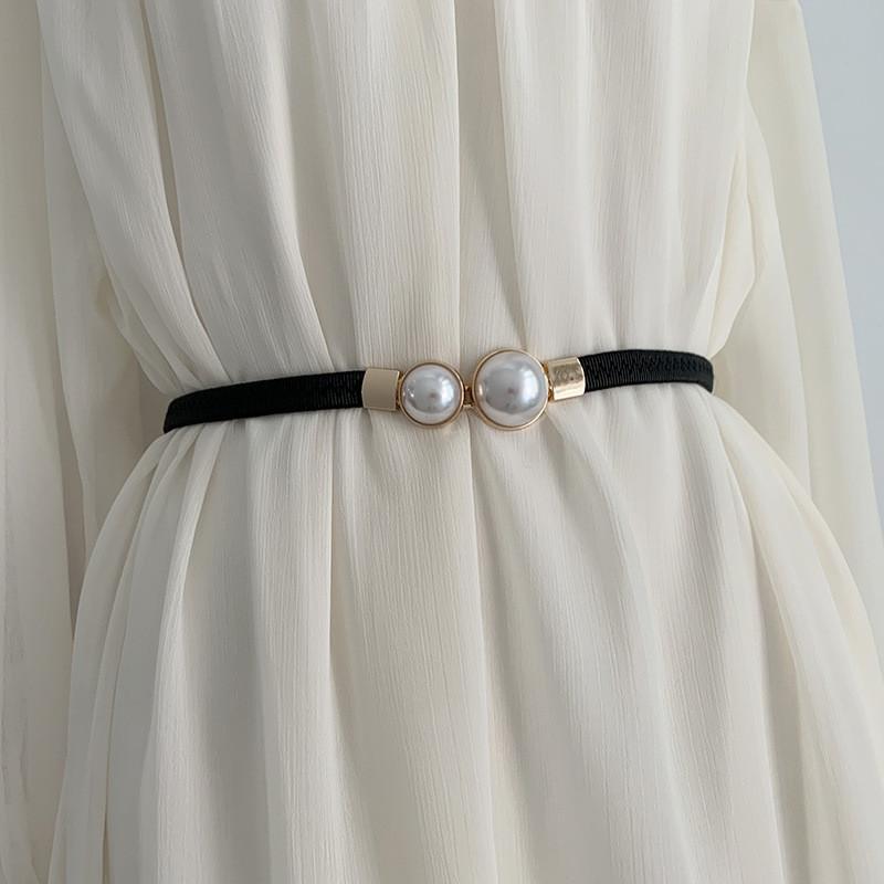 

Женский шикарный регулируемый пояс на талию черного, кофейного и бежевого цвета с акцентной жемчужиной 70