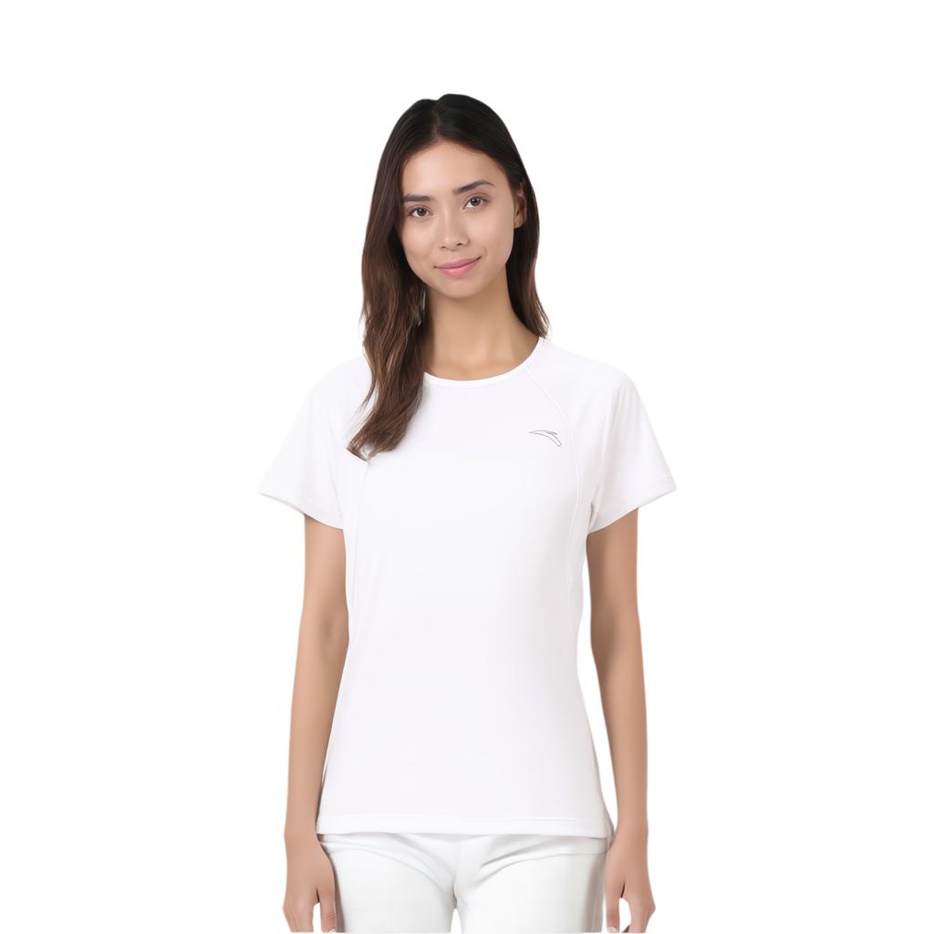 Anta Bequem Einfach Vielseitig Einfarbige Rundhals Atmungsaktiv Sport Kurzarm T-Shirt Damen Oberteile Reinweiß 162535105-2