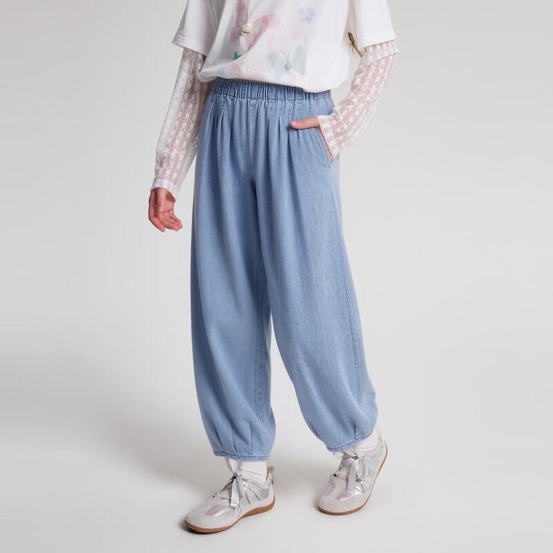 Deesha Girls' Pleated Wide-Leg Denim Jeans