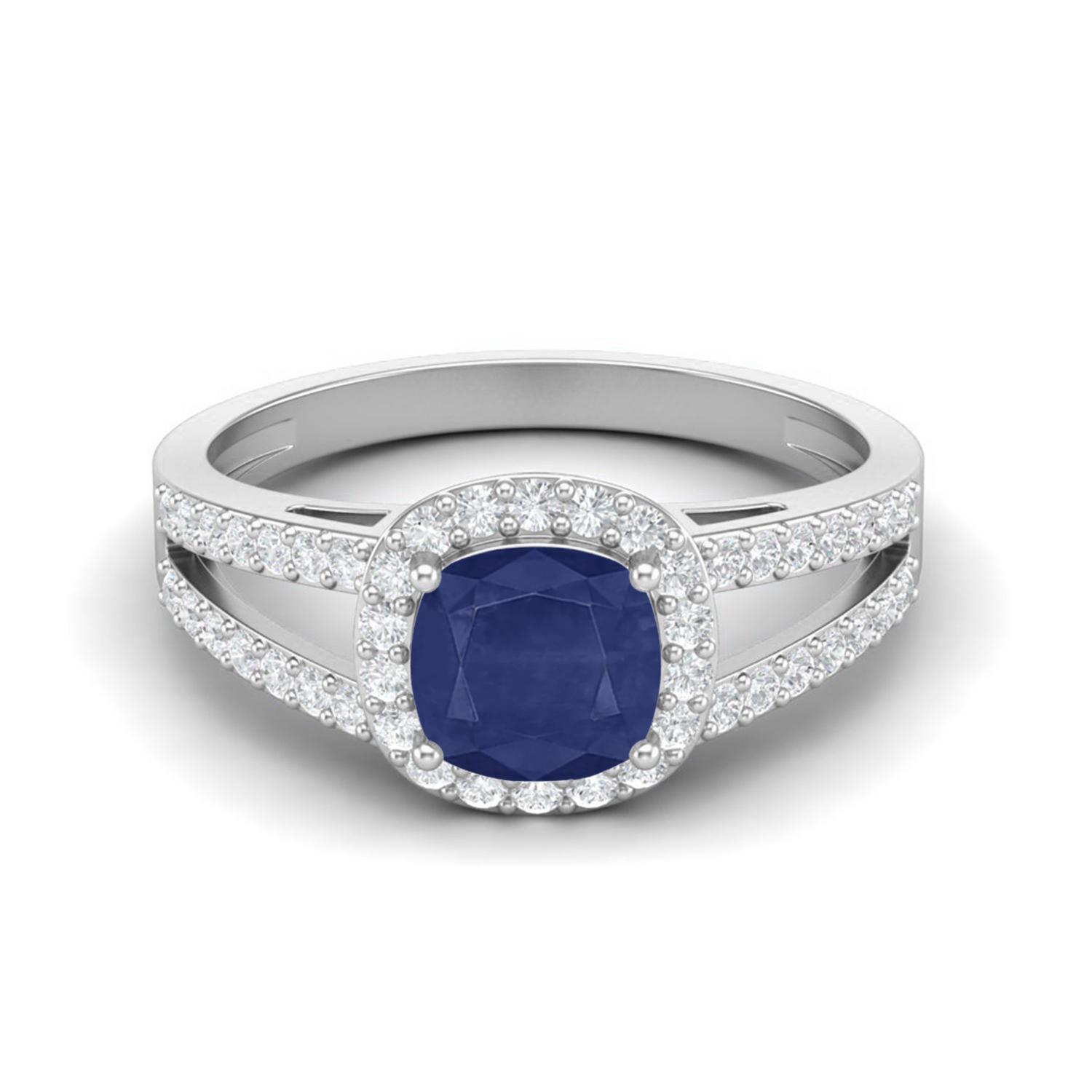 1.67 Cts Cushion Blue Sapphire 925 Sterling Silver Solitaire Accent Women Wedding Ring