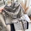 Luxury  Two-Sided Leopard Scarf Pashmina Cashmere Soft Warm Fringe Pashmina Shawl Winter Coldproof Windproof Blanket