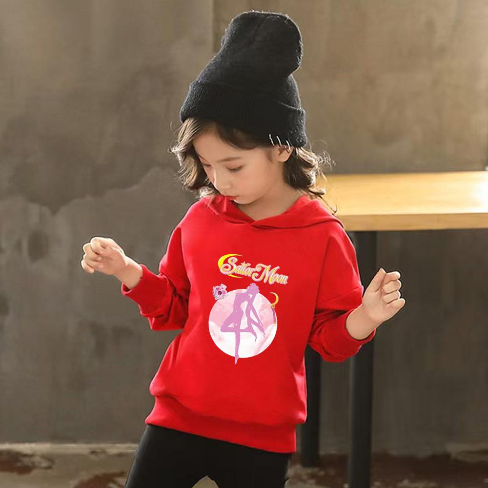 Autumn Hoodie Sailor Moon Print Kids Girl Pink 3-12 Years Sweatshirt+Trousers Sports Pullover Coat Leisure Fashion Anime Set