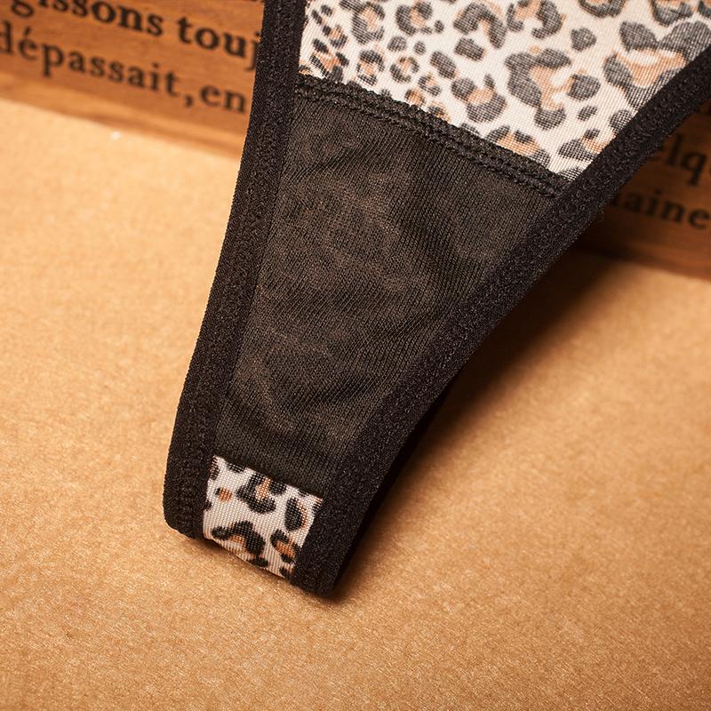 Damen Leoparden-Höschen Sexy Spitzen-Dessous mit Schleife Weibliche Tangas Höschen Atmungsaktive Slips Pantys Mesh Transparente Unterwäsche Unterhose