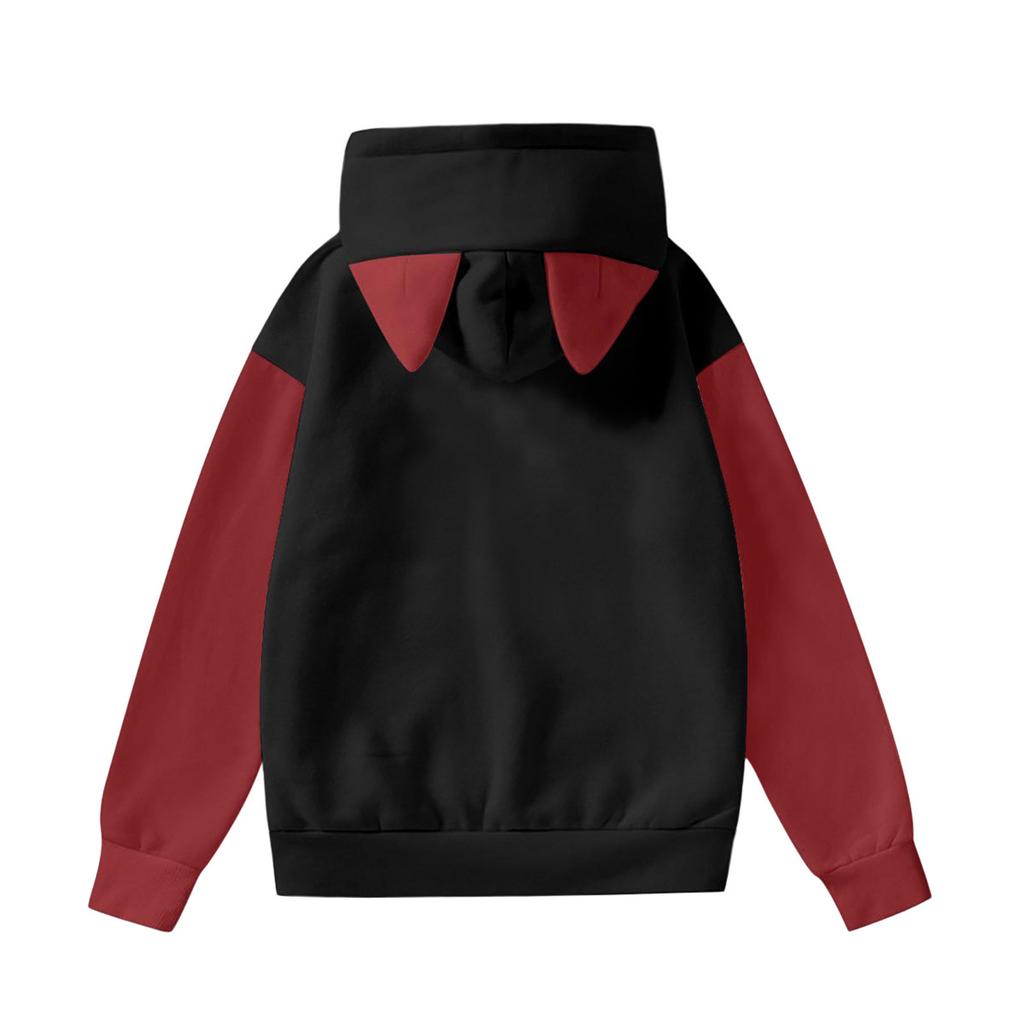 Women's Fashion Long-Sleeved Color-Blocked Printed Hooded Sweatshirt With Ears