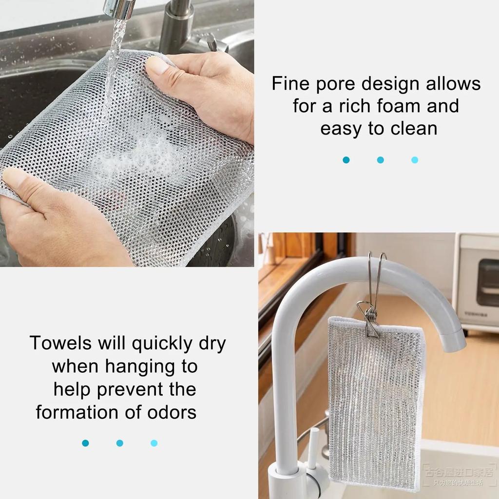 Thickened Steel Wire Cleaning Cloth Non-Scratch Double-layer Iron Microfiber Mesh Dishrag Washing Pot Rags Kitchen Towel
