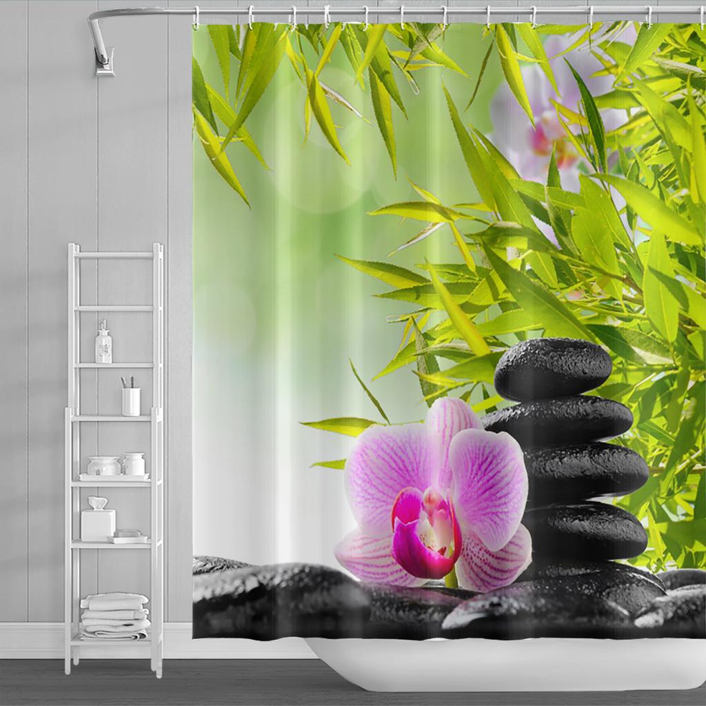 Tenda Doccia Meditazione Giapponese Zen Spa Loto Pietre di Basalto Olio Essenziale Candele Profumate Bambù Acqua Arredamento Casa Set Impermeabile