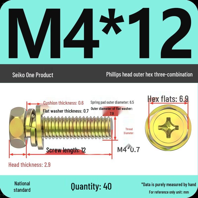 Concave Head Hexagon Combination Bolt Set with Spring Washer and Gasket - 3 Pieces