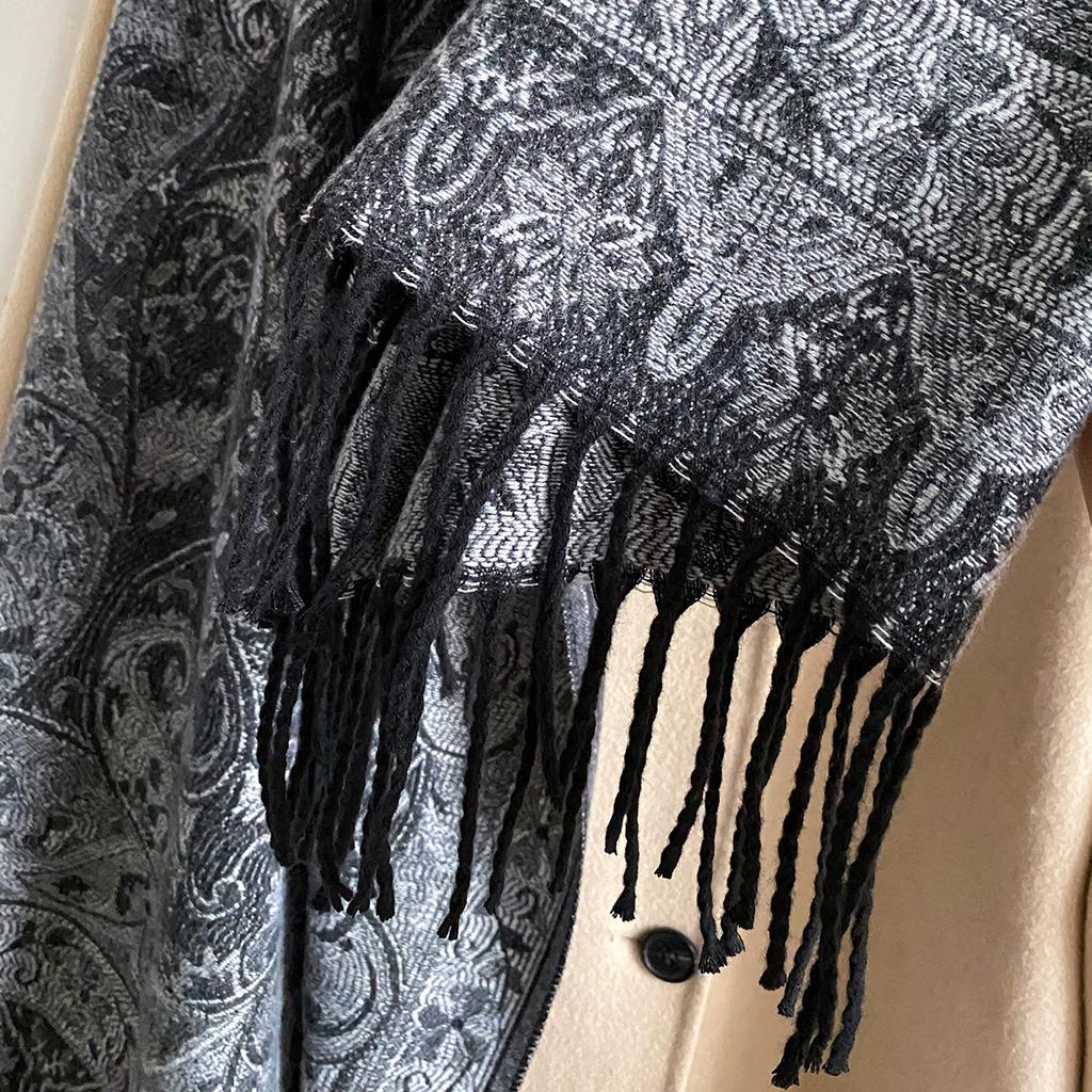 025 Imitation Cashmere Jacquard Scarf Shawl Fringed Retro Cashew Flower Ethnic Style Dual-use