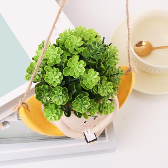 Mondschaukel-Pflanzgefäß aus Kunstharz zum Aufhängen, Gesichtskopf, Blumentopf, gelber Mond-Blumentopf