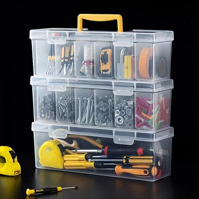 7Pcs Portable Tool Storage Box, Clear Plastic Parts Organizer with 6 Removable Bins, Heavy Duty Hardware Case for Screws Nails