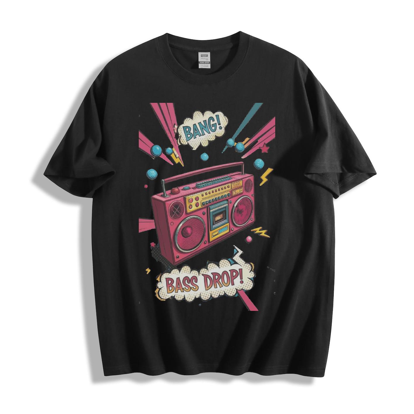 Unisex Retro Boombox Comic Graphic T-Shirt Mens Womens Tees Top Vintage Streetwear Music Tee 4XL