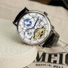 TIME100 Luxury Men's Automatic Skeleton Watch with Stainless Steel and Genuine Leather Band, 50M Water Resistance (Silver)