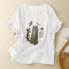 Dimanaf 2025 Women Summer Plus Size Loose T-Shirt Vintage Printing Linen Basic Tops Tees Maxi
