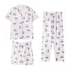 Spring and Summer High-end Pajamas Women's Short-sleeved Three-piece Set Casual Women's Imitation Cotton Loungewear Large-size Set