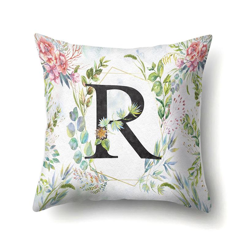 Polyester Pillowcase Green Leaf Decorative Print Pillowcase 26 English Letter Cushion Cover