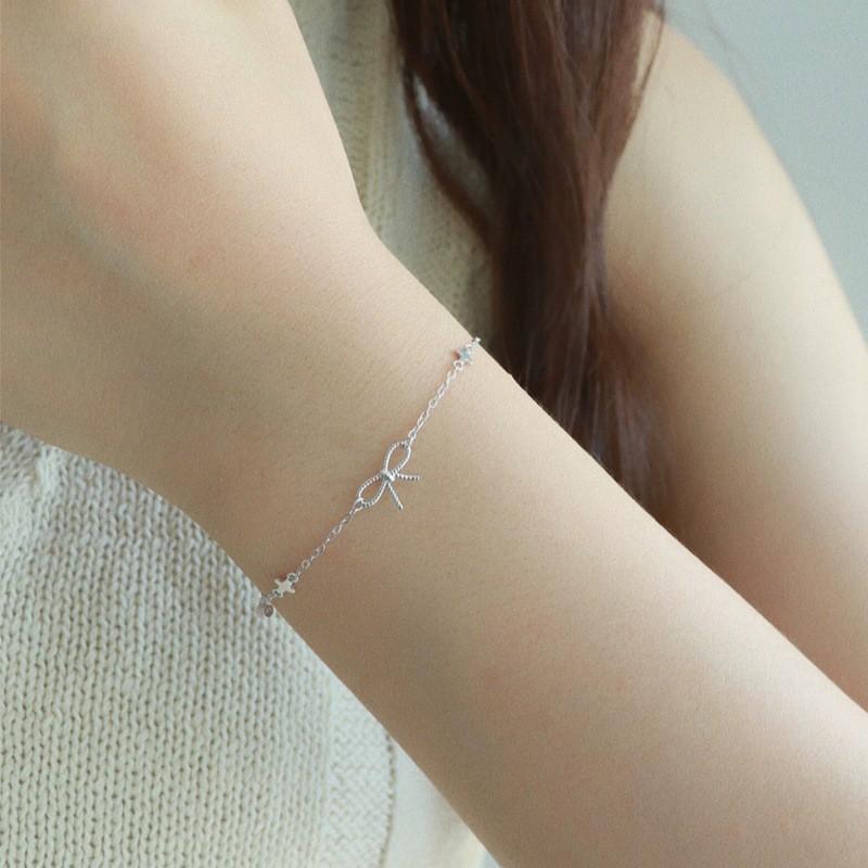 Sterling Bow Knot Bracelet Women Minimalist Cross Pendant Fashion Jewelry