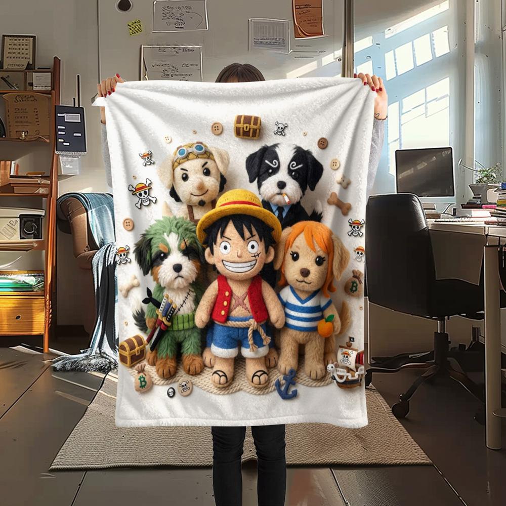 1PC One Piece Poster Patterned Flannel Blanket Suitable For All Seasons For Home Decor Warmth And Comfort Gifts Holiday Present