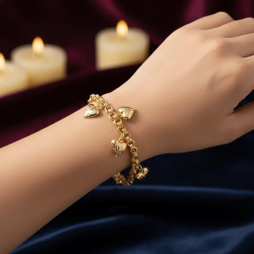 Elegant Heart Bracelet Unique Charm Chunky Bracelet Anniversary Gift Gold Bracelet Daily Wear