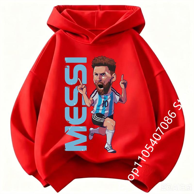 Football Star Cartoon Print Autumn/Winter Coat Messi Children's Hooded Sweatshirt Boys' Sports Shirt Girls' Casual Top