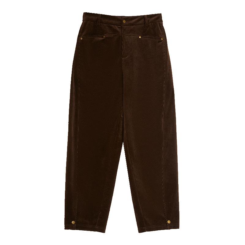 ELLE French Style High-End Solid Color Corduroy Mid-Rise Straight Leg Casual Pants Women bottoms Brown EK40009