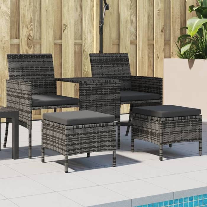 VidaXL 2-seater Garden Sofa with Table and Stools Grey Rattan, Outdoor Sofa, Garden Furniture Set, Patio Furniture, 317627
